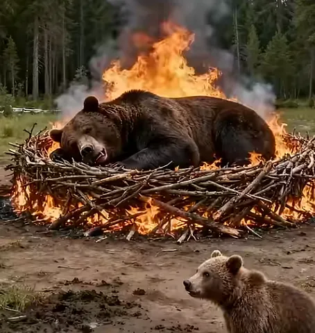 BRAVE BEAR CUB SEEKS HELP; RANGERS SAVE ITS MOTHER FROM FIRE AND TREAT HER WOUNDS