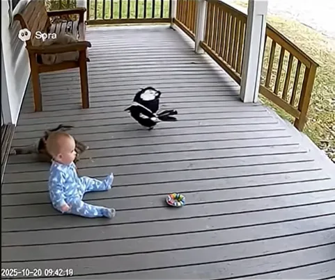 Hero Cat Saves Baby from Bird Attack | Real Security Camera Footage