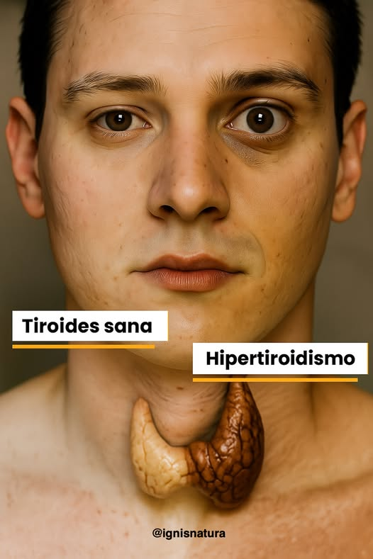 Difference between a healthy thyroid and hyperthyroidism.