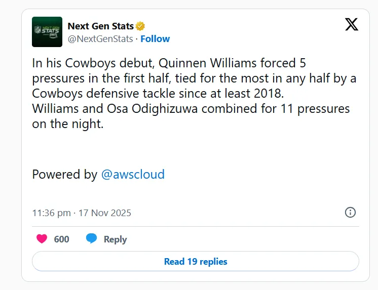 Ex-Jet Quinnen Williams Shines in Cowboys Debut: Career Highs and Instant Impact