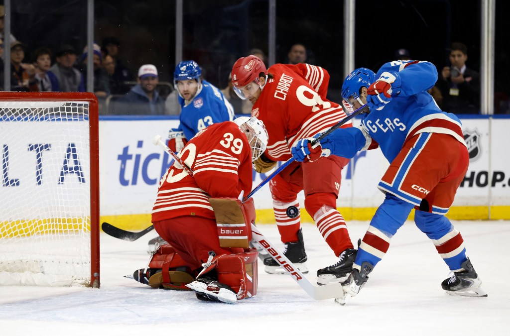 Woeful Rangers offense wastes goalie’s throwback outing in loss to Red Wings that ends win streak